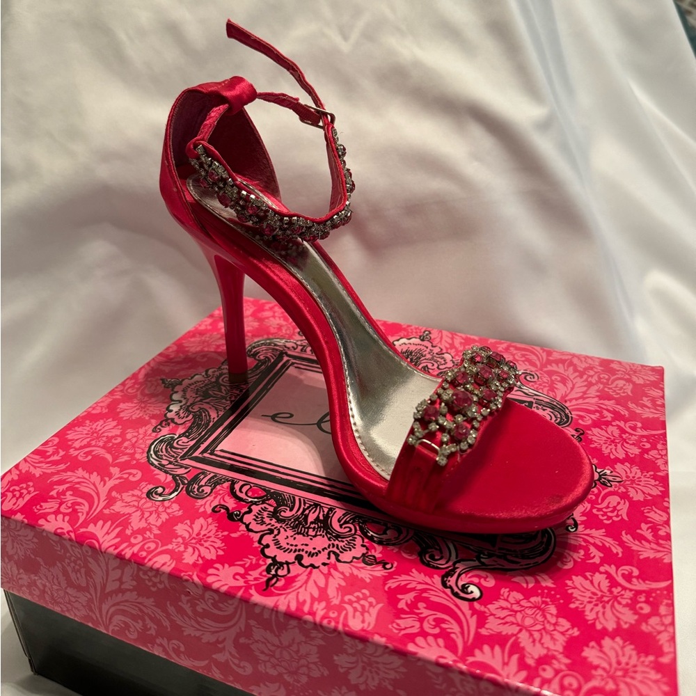 Beautiful Rhinestone Sandals by Ellie - 4” heel - Fuscia - Picture 3 of 7